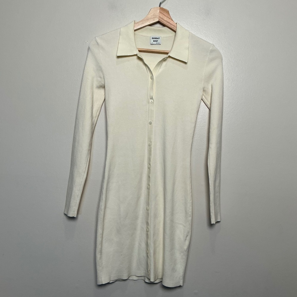Sunday Best Aritzia Cove Dress Cream Ribbed Knit Button Down Polo‎ Mini XS